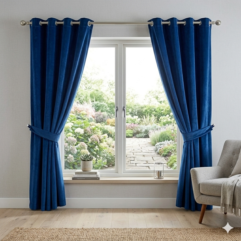 2 Pieces Velvet Eyelet Curtains